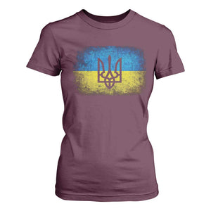 Vintage Ukraine Ukrainian Flag T Shirt For Women Ukrainians Gifts TS10 Maroon Print Your Wear