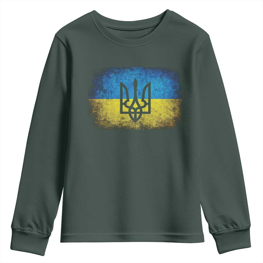 Vintage Ukraine Ukrainian Flag Youth Sweatshirt Ukrainians Gifts TS10 Dark Forest Green Print Your Wear