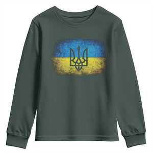 Vintage Ukraine Ukrainian Flag Youth Sweatshirt Ukrainians Gifts TS10 Dark Forest Green Print Your Wear