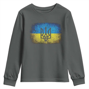 Vintage Ukraine Ukrainian Flag Youth Sweatshirt Ukrainians Gifts TS10 Dark Heather Print Your Wear