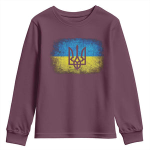 Vintage Ukraine Ukrainian Flag Youth Sweatshirt Ukrainians Gifts TS10 Maroon Print Your Wear