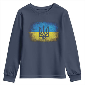 Vintage Ukraine Ukrainian Flag Youth Sweatshirt Ukrainians Gifts TS10 Navy Print Your Wear