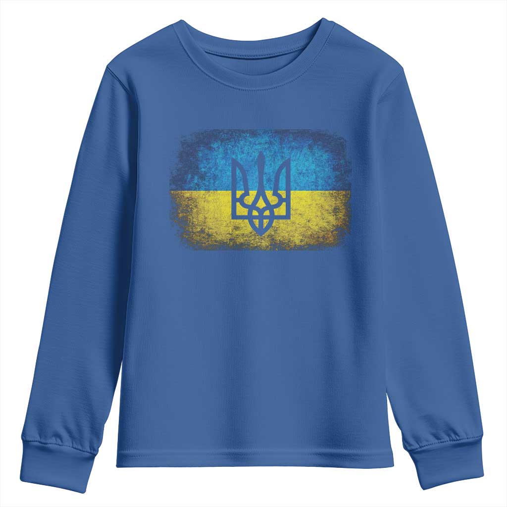 Vintage Ukraine Ukrainian Flag Youth Sweatshirt Ukrainians Gifts TS10 Royal Blue Print Your Wear