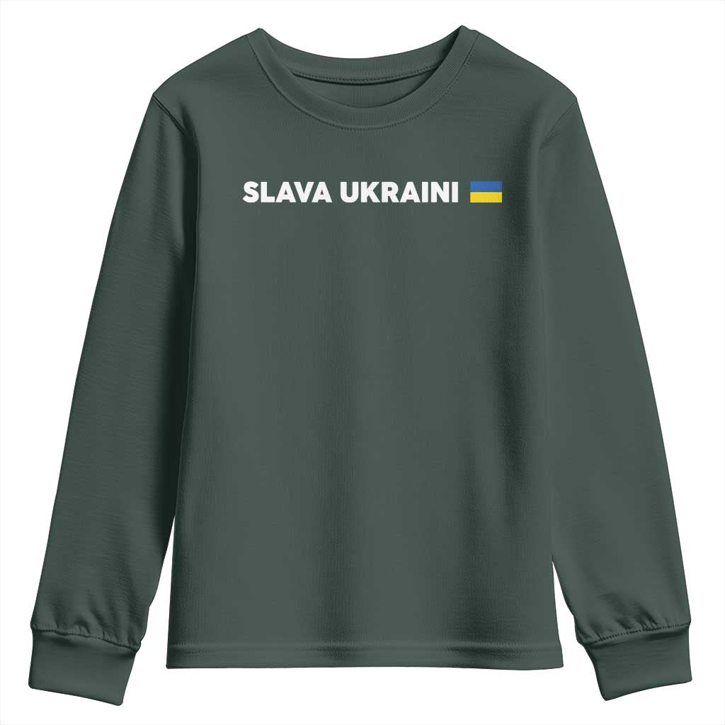 Slava Ukraini Ukraine Flag Youth Sweatshirt Ukrainian Pride TS10 Dark Forest Green Print Your Wear