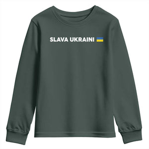 Slava Ukraini Ukraine Flag Youth Sweatshirt Ukrainian Pride TS10 Dark Forest Green Print Your Wear