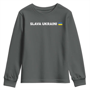 Slava Ukraini Ukraine Flag Youth Sweatshirt Ukrainian Pride TS10 Dark Heather Print Your Wear