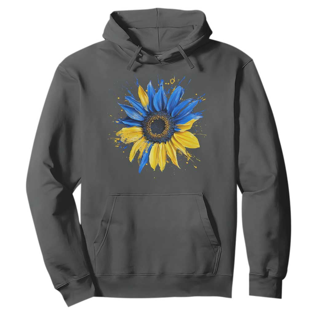 Sunflower Ukraine Flag Hoodie Patriot Patriotic Ukraine Ukrainian National Flag TS10 Dark Heather Print Your Wear