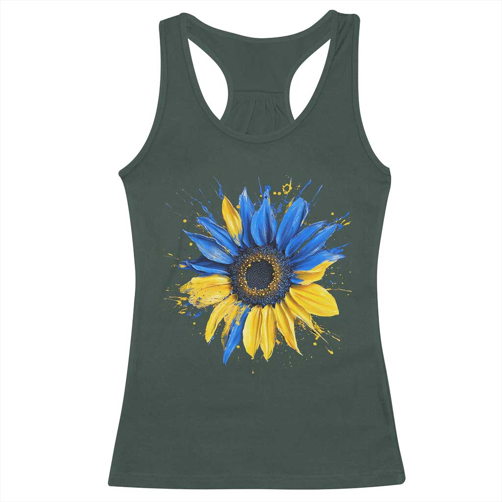 Sunflower Ukraine Flag Racerback Tank Top Patriot Patriotic Ukraine Ukrainian National Flag TS10 Dark Forest Green Print Your Wear