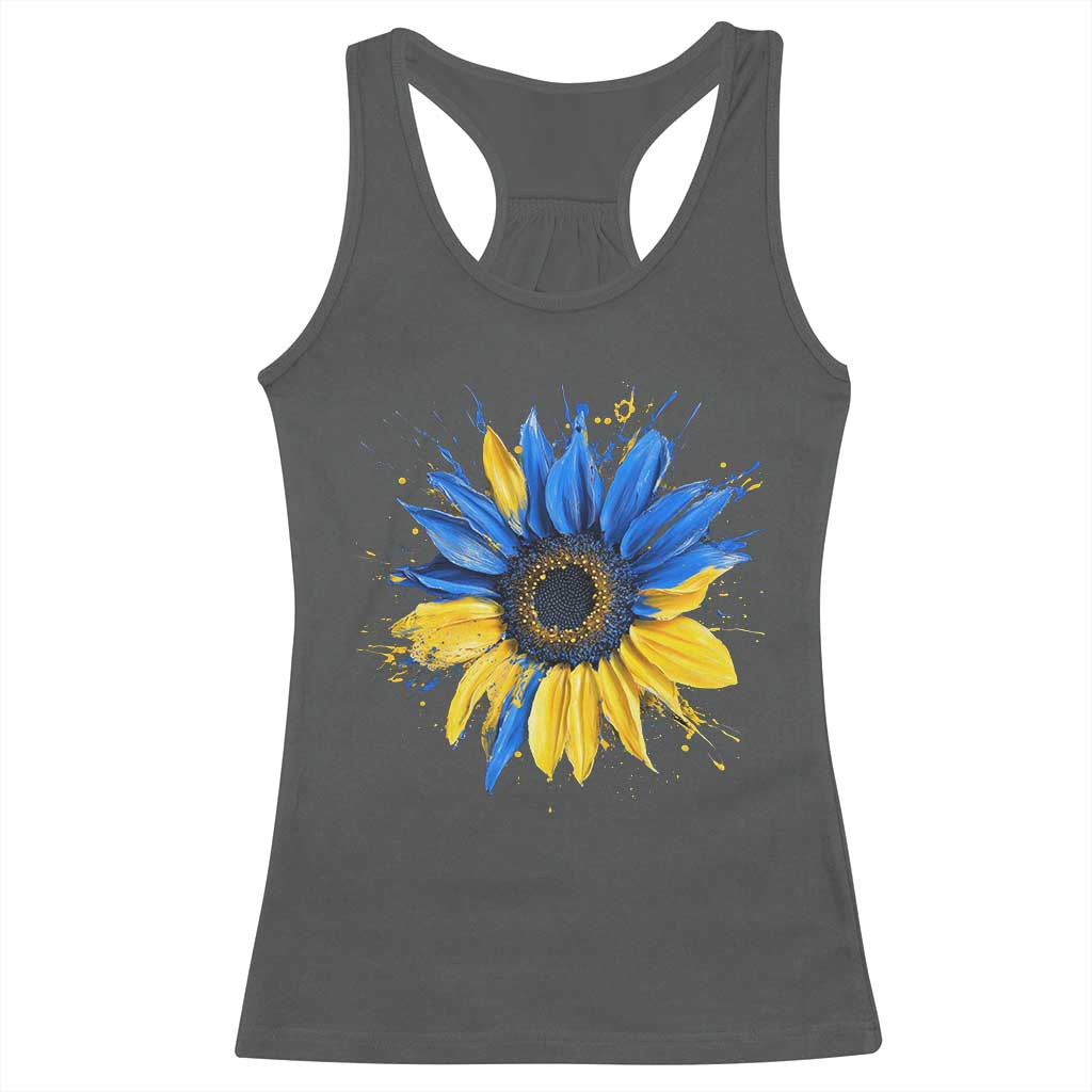 Sunflower Ukraine Flag Racerback Tank Top Patriot Patriotic Ukraine Ukrainian National Flag TS10 Dark Heather Print Your Wear