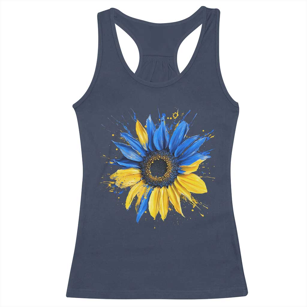 Sunflower Ukraine Flag Racerback Tank Top Patriot Patriotic Ukraine Ukrainian National Flag TS10 Navy Print Your Wear