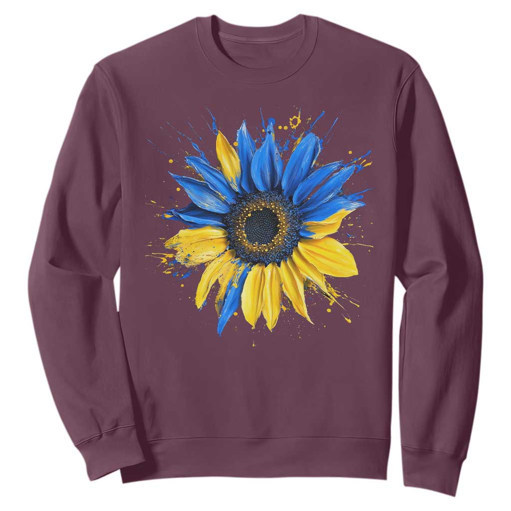 Sunflower Ukraine Flag Sweatshirt Patriot Patriotic Ukraine Ukrainian National Flag TS10 Maroon Print Your Wear