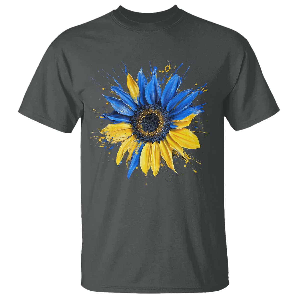 Sunflower Ukraine Flag T Shirt Patriot Patriotic Ukraine Ukrainian National Flag TS10 Dark Heather Print Your Wear