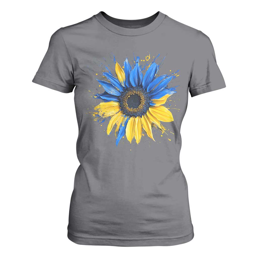 Sunflower Ukraine Flag T Shirt For Women Patriot Patriotic Ukraine Ukrainian National Flag TS10 Charcoal Print Your Wear