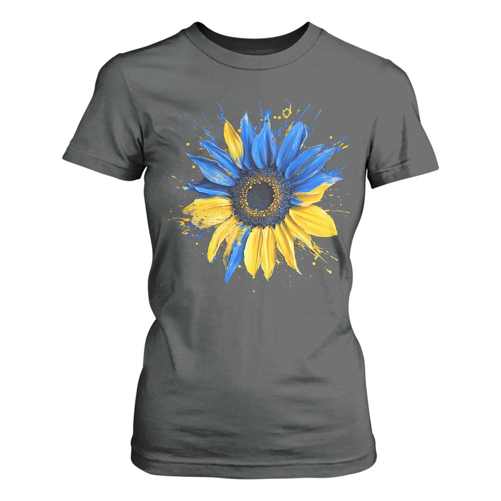 Sunflower Ukraine Flag T Shirt For Women Patriot Patriotic Ukraine Ukrainian National Flag TS10 Dark Heather Print Your Wear
