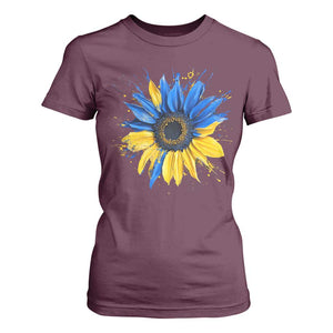 Sunflower Ukraine Flag T Shirt For Women Patriot Patriotic Ukraine Ukrainian National Flag TS10 Maroon Print Your Wear