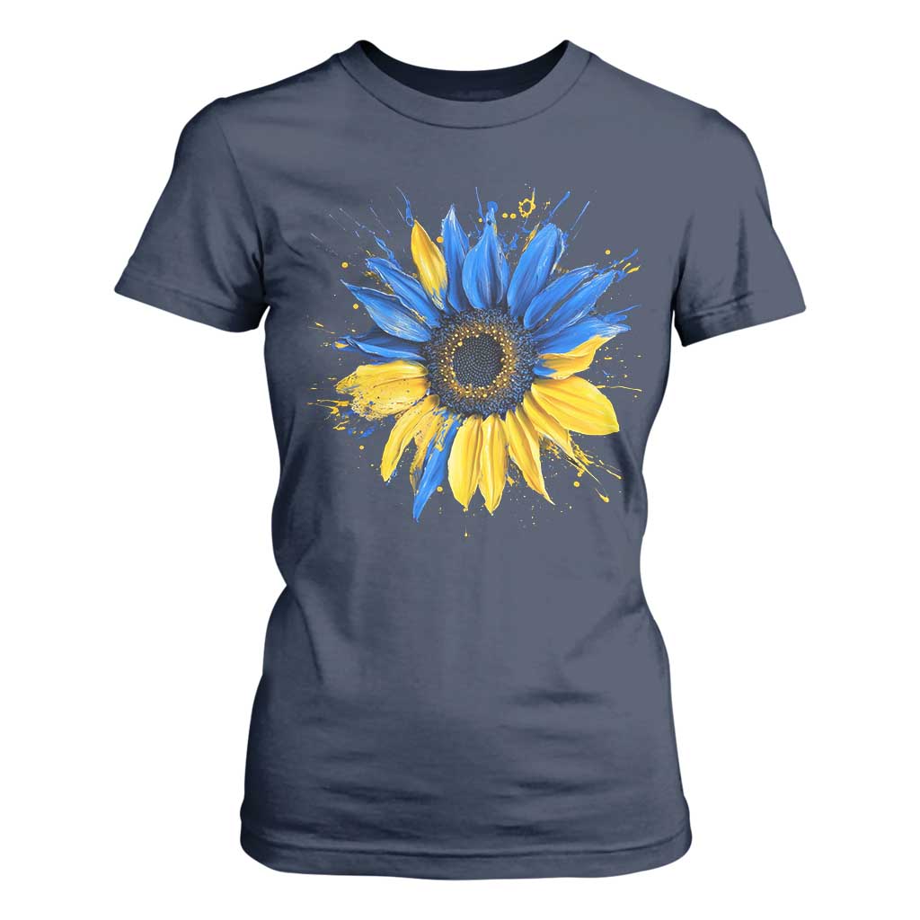 Sunflower Ukraine Flag T Shirt For Women Patriot Patriotic Ukraine Ukrainian National Flag TS10 Navy Print Your Wear