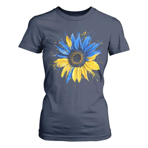 Sunflower Ukraine Flag T Shirt For Women Patriot Patriotic Ukraine Ukrainian National Flag TS10 Navy Print Your Wear