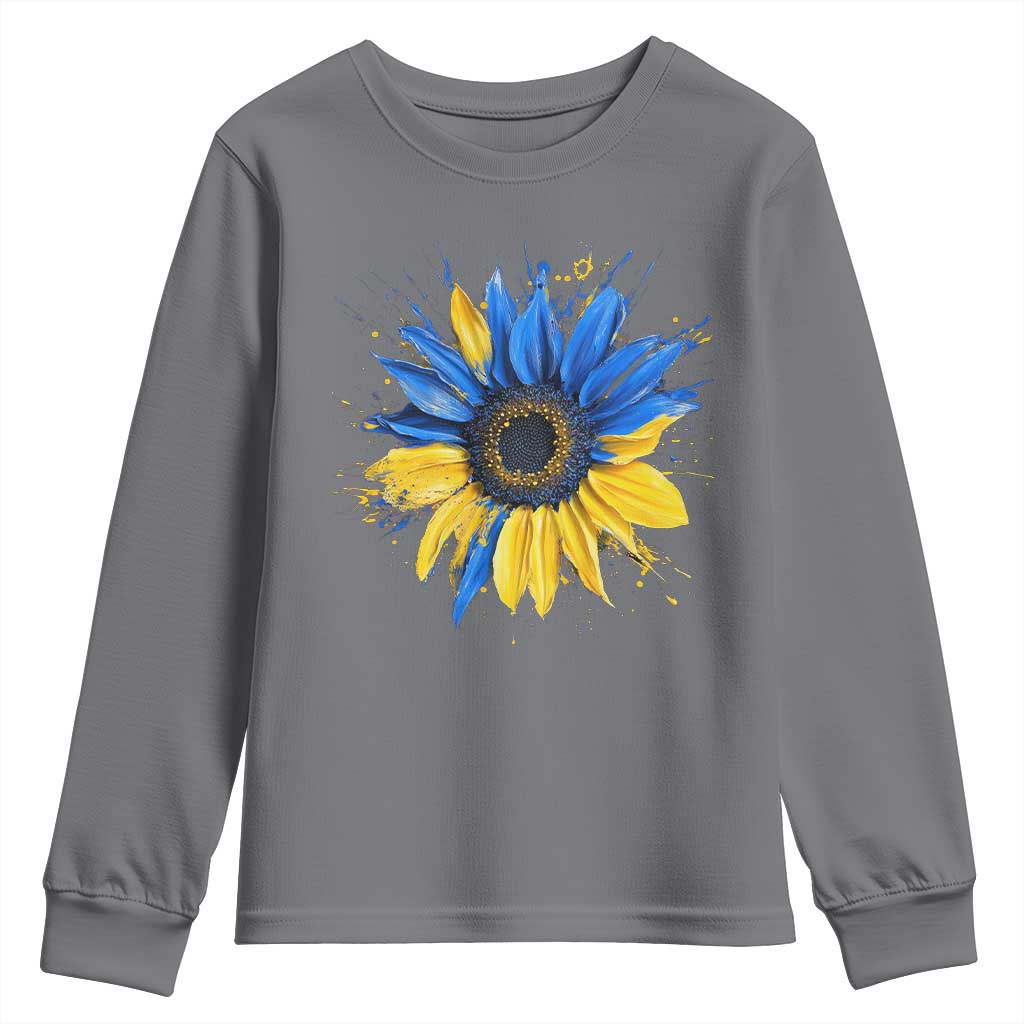 Sunflower Ukraine Flag Youth Sweatshirt Patriot Patriotic Ukraine Ukrainian National Flag TS10 Charcoal Print Your Wear