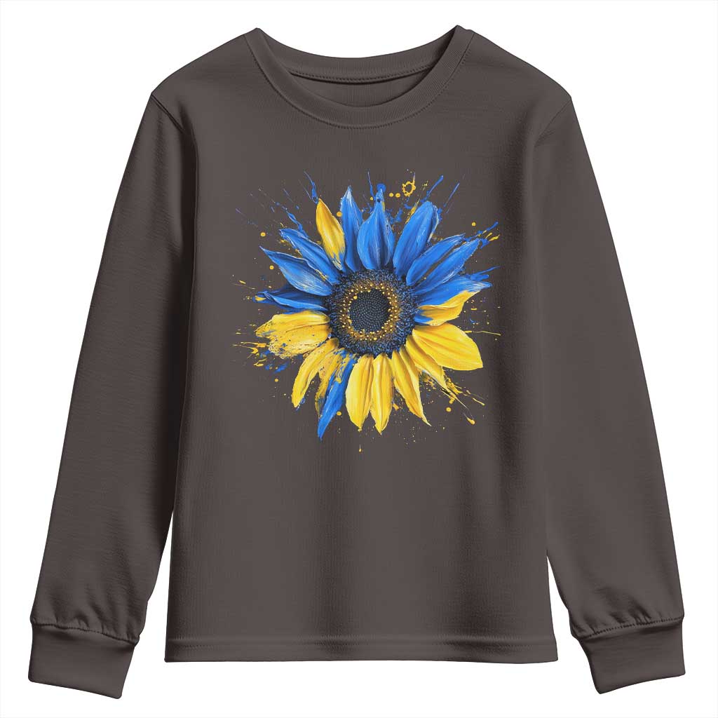 Sunflower Ukraine Flag Youth Sweatshirt Patriot Patriotic Ukraine Ukrainian National Flag TS10 Dark Chocolate Print Your Wear