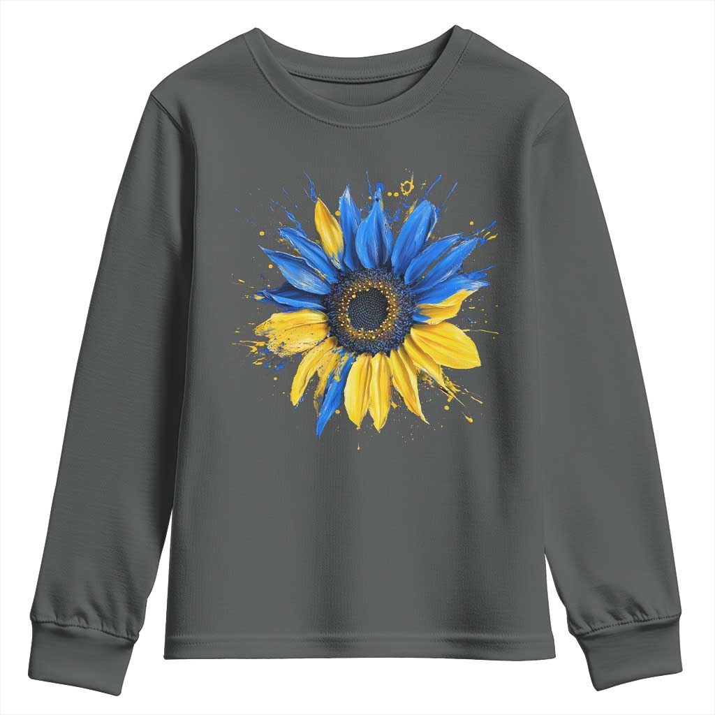 Sunflower Ukraine Flag Youth Sweatshirt Patriot Patriotic Ukraine Ukrainian National Flag TS10 Dark Heather Print Your Wear