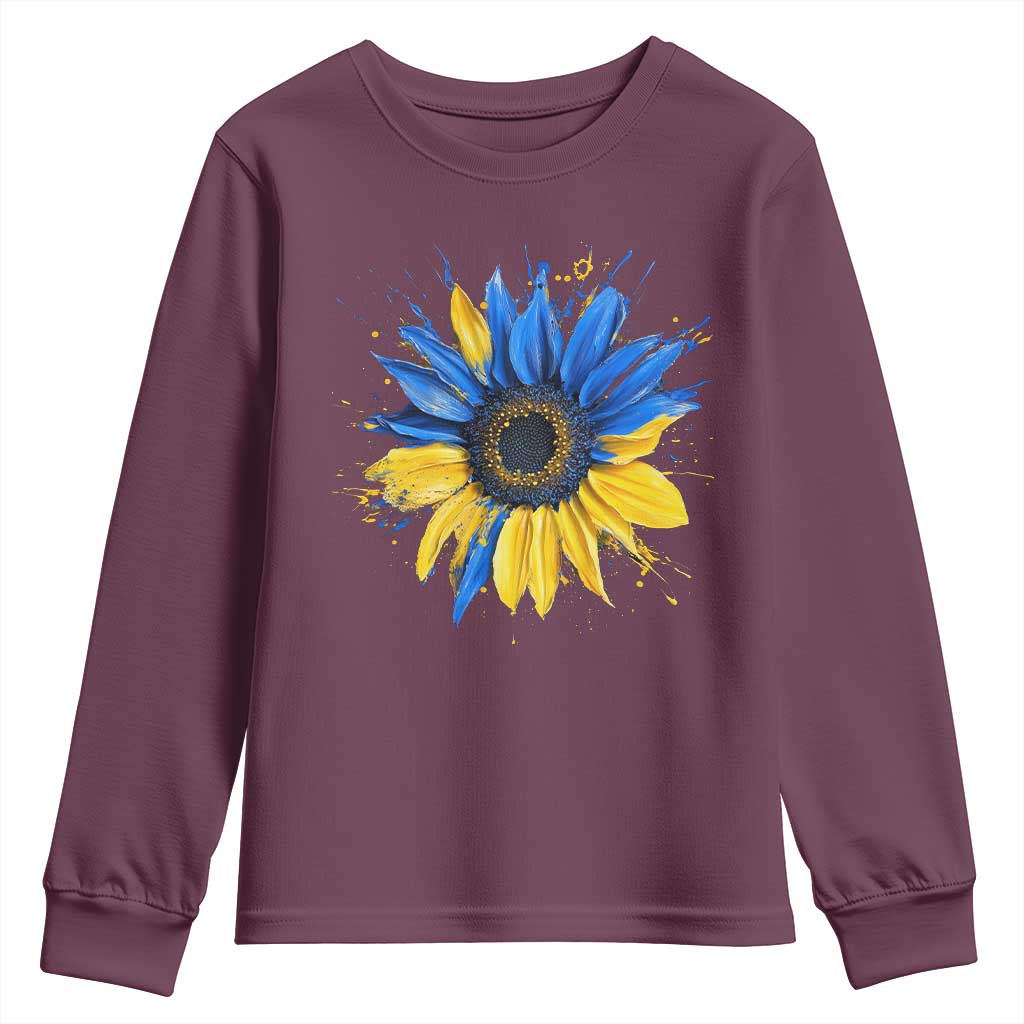 Sunflower Ukraine Flag Youth Sweatshirt Patriot Patriotic Ukraine Ukrainian National Flag TS10 Maroon Print Your Wear