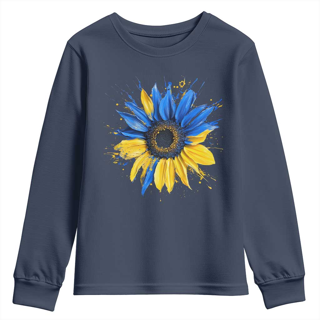 Sunflower Ukraine Flag Youth Sweatshirt Patriot Patriotic Ukraine Ukrainian National Flag TS10 Navy Print Your Wear