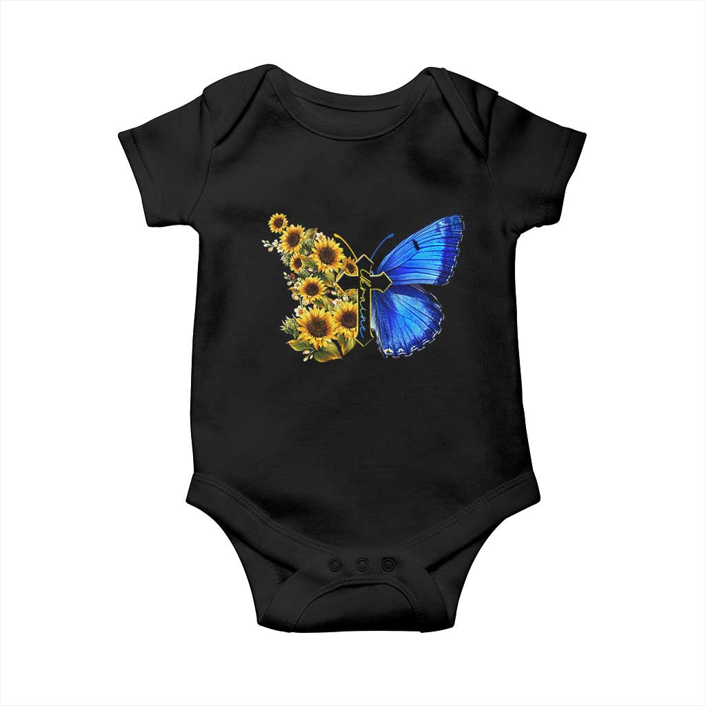 Sunflower Butterfly Ukraine Flag Baby Onesie TS10 Black Print Your Wear