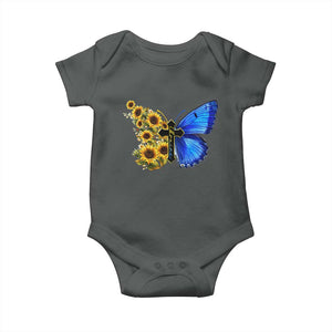Sunflower Butterfly Ukraine Flag Baby Onesie TS10 Dark Heather Print Your Wear
