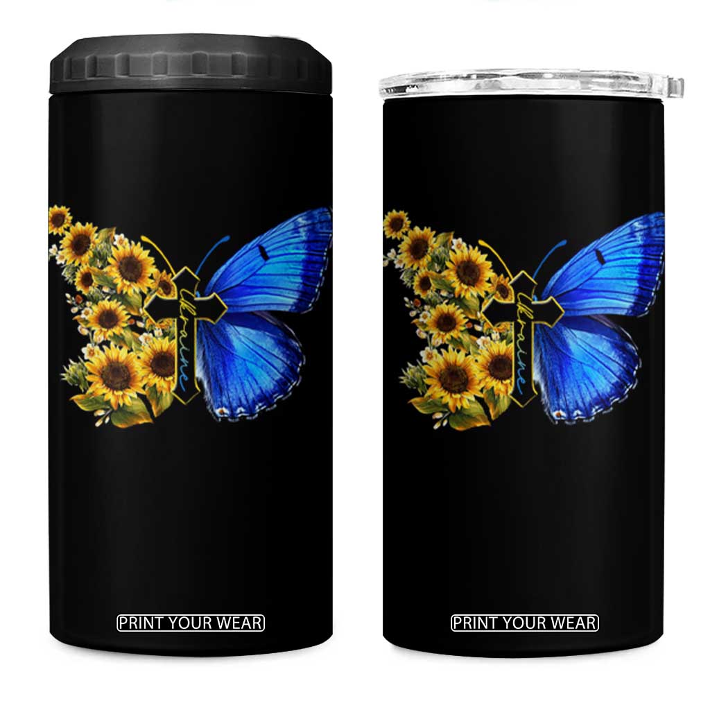 Sunflower Butterfly Ukraine Flag 4 in 1 Can Cooler Tumbler TS10 One Size: 16 oz Black Print Your Wear