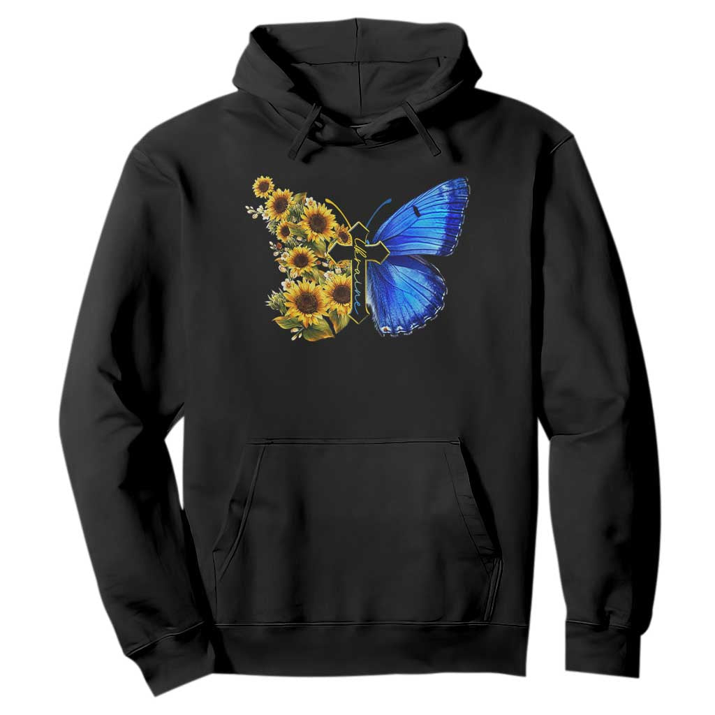 Sunflower Butterfly Ukraine Flag Hoodie TS10 Black Print Your Wear