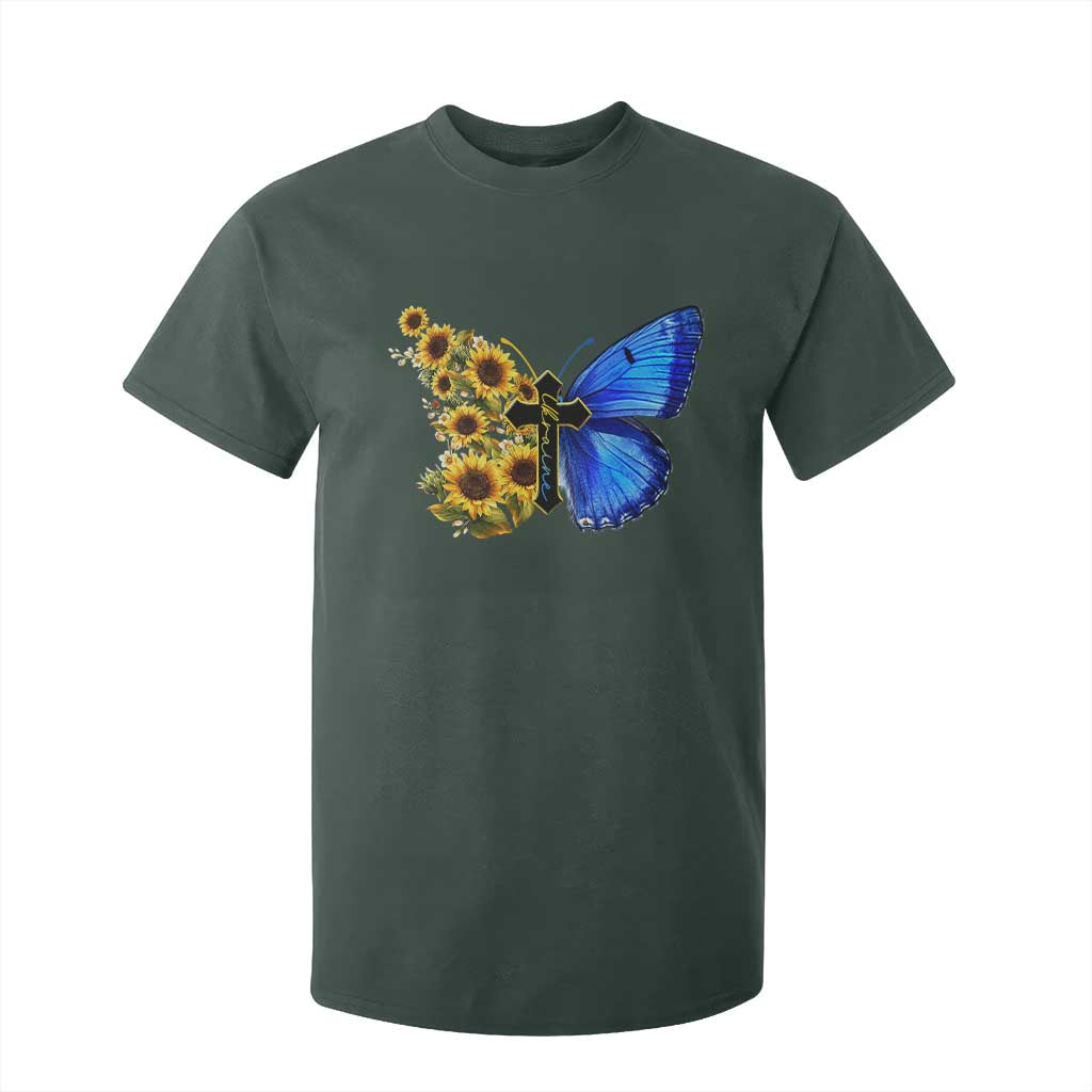 Sunflower Butterfly Ukraine Flag T Shirt For Kid TS10 Dark Forest Green Print Your Wear
