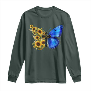 Sunflower Butterfly Ukraine Flag Long Sleeve Shirt TS10 Dark Forest Green Print Your Wear