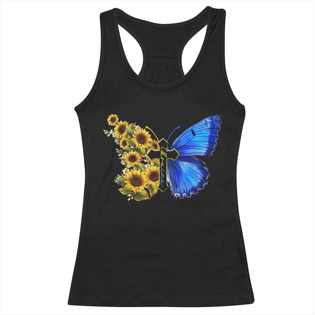 Sunflower Butterfly Ukraine Flag Racerback Tank Top TS10 Black Print Your Wear