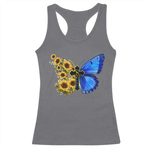 Sunflower Butterfly Ukraine Flag Racerback Tank Top TS10 Charcoal Print Your Wear