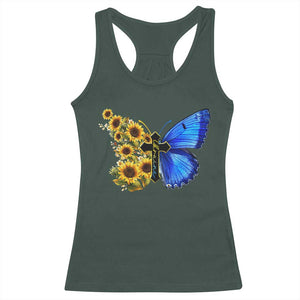 Sunflower Butterfly Ukraine Flag Racerback Tank Top TS10 Dark Forest Green Print Your Wear