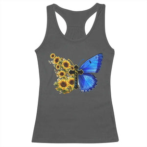Sunflower Butterfly Ukraine Flag Racerback Tank Top TS10 Dark Heather Print Your Wear