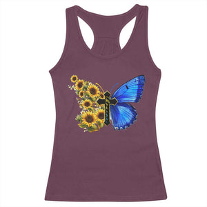Sunflower Butterfly Ukraine Flag Racerback Tank Top TS10 Maroon Print Your Wear