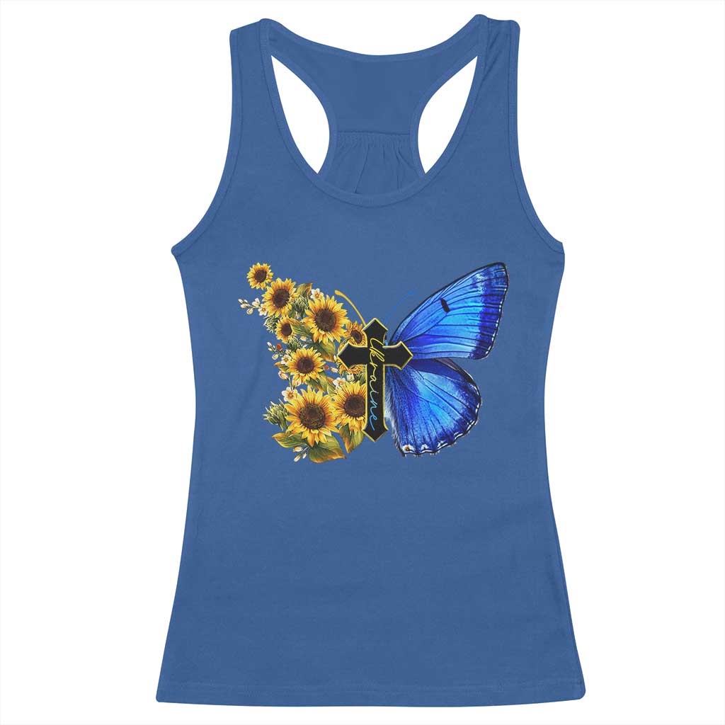Sunflower Butterfly Ukraine Flag Racerback Tank Top TS10 Royal Blue Print Your Wear