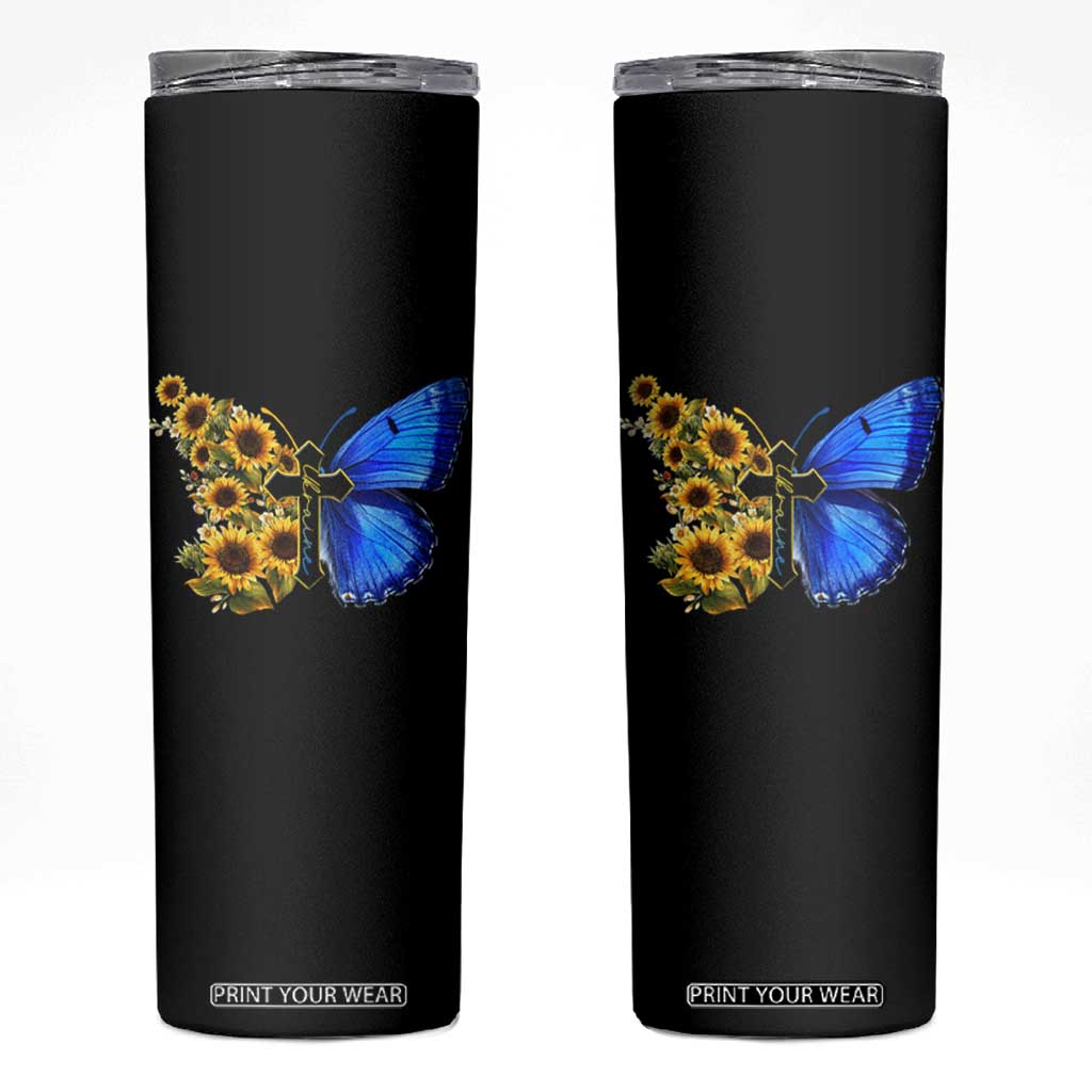 Sunflower Butterfly Ukraine Flag Skinny Tumbler TS10 Black Print Your Wear