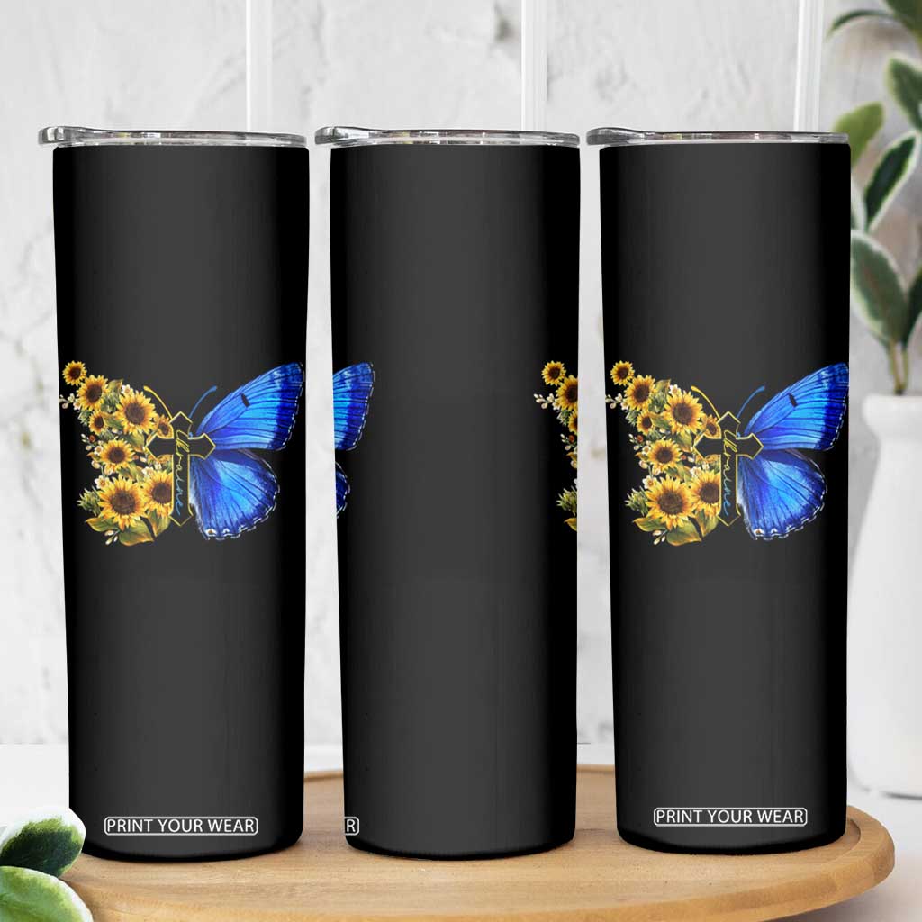 Sunflower Butterfly Ukraine Flag Skinny Tumbler TS10 Print Your Wear