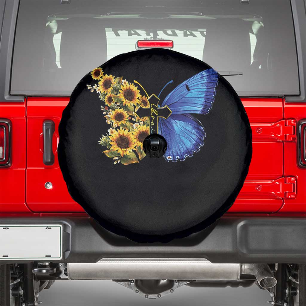 Sunflower Butterfly Ukraine Flag Spare Tire Cover TS10 Black Print Your Wear