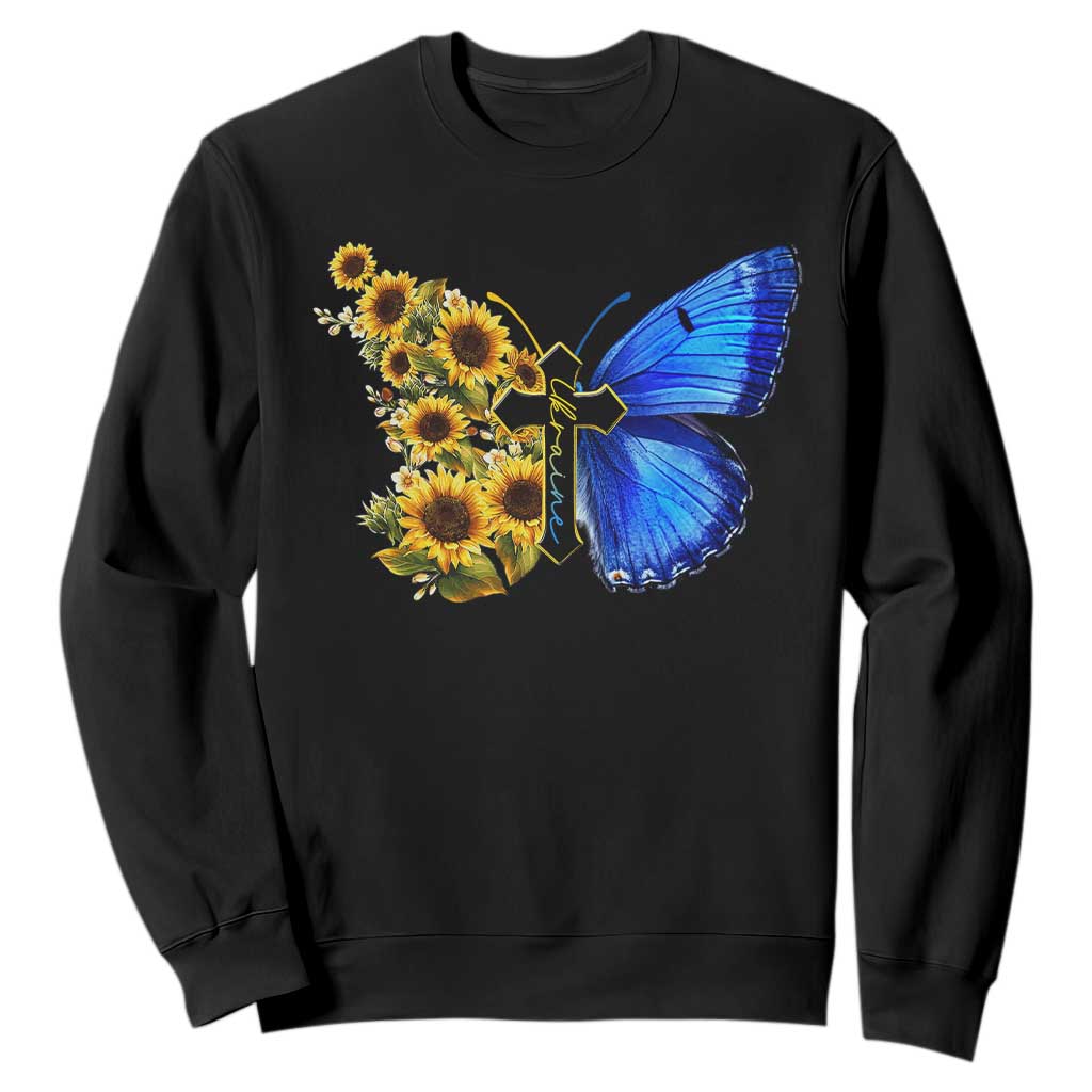 Sunflower Butterfly Ukraine Flag Sweatshirt TS10 Black Print Your Wear