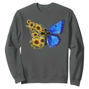 Sunflower Butterfly Ukraine Flag Sweatshirt TS10 Dark Heather Print Your Wear