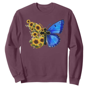 Sunflower Butterfly Ukraine Flag Sweatshirt TS10 Maroon Print Your Wear