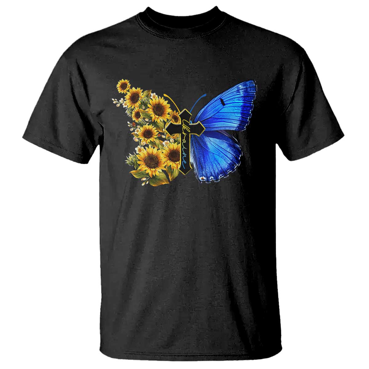 Sunflower Butterfly Ukraine Flag T Shirt TS10 Black Print Your Wear