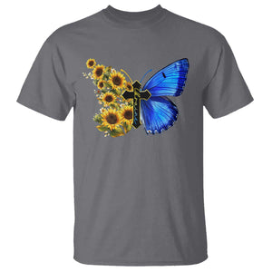 Sunflower Butterfly Ukraine Flag T Shirt TS10 Charcoal Print Your Wear