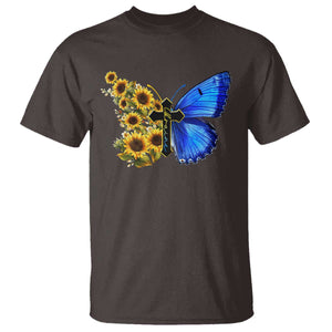 Sunflower Butterfly Ukraine Flag T Shirt TS10 Dark Chocolate Print Your Wear