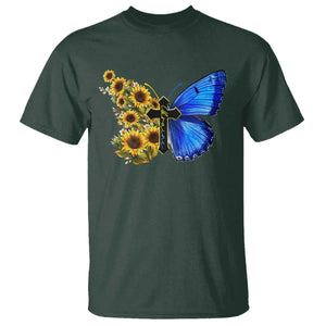 Sunflower Butterfly Ukraine Flag T Shirt TS10 Dark Forest Green Print Your Wear