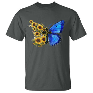 Sunflower Butterfly Ukraine Flag T Shirt TS10 Dark Heather Print Your Wear