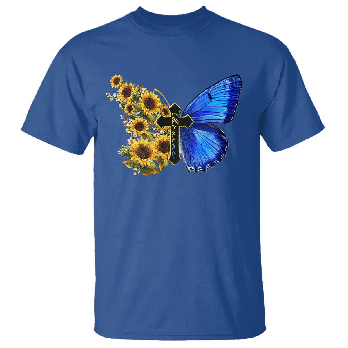 Sunflower Butterfly Ukraine Flag T Shirt TS10 Royal Blue Print Your Wear